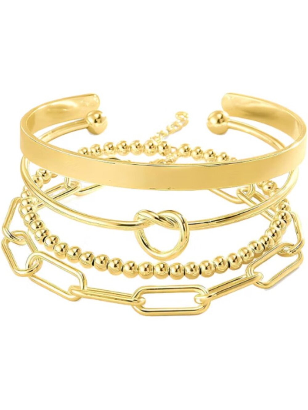 Women's 14K Gold Plated Bangle Cuff Bracelet Set